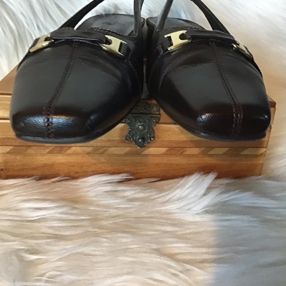 Life Stride Lucent brown square toe leather slingback flats gold detail 8.5 - Picture 3 of 8